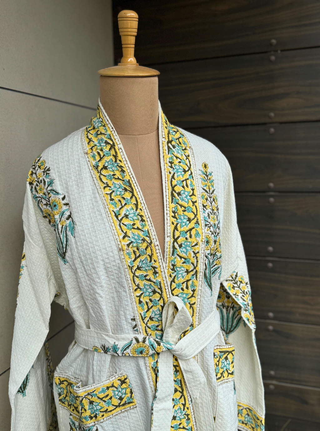 Yellow Blossom Blockprint Bathrobe