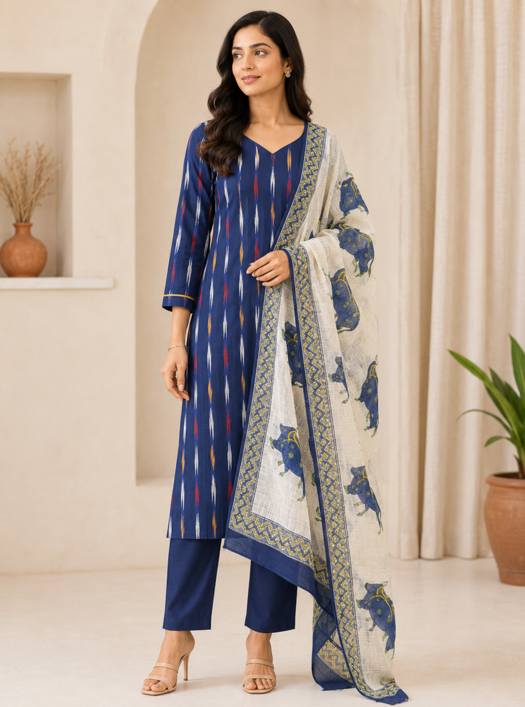 Neel Pichwai Ikkat 3-Piece Suit Set