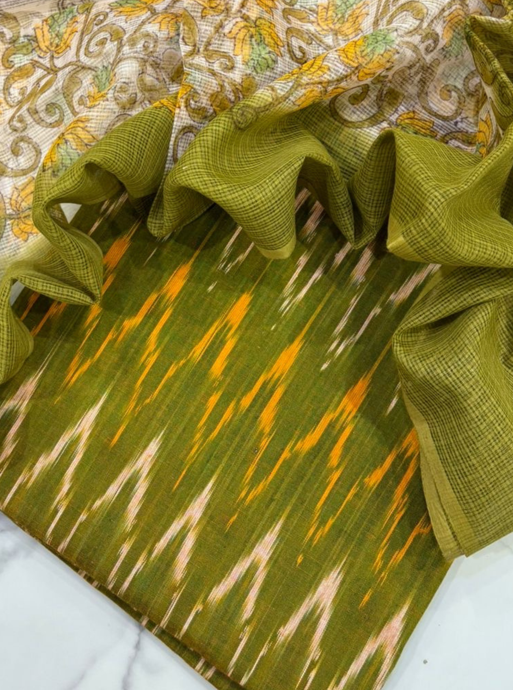 Aarna Green Ikkat Kurta with Kotadoriya dupatta