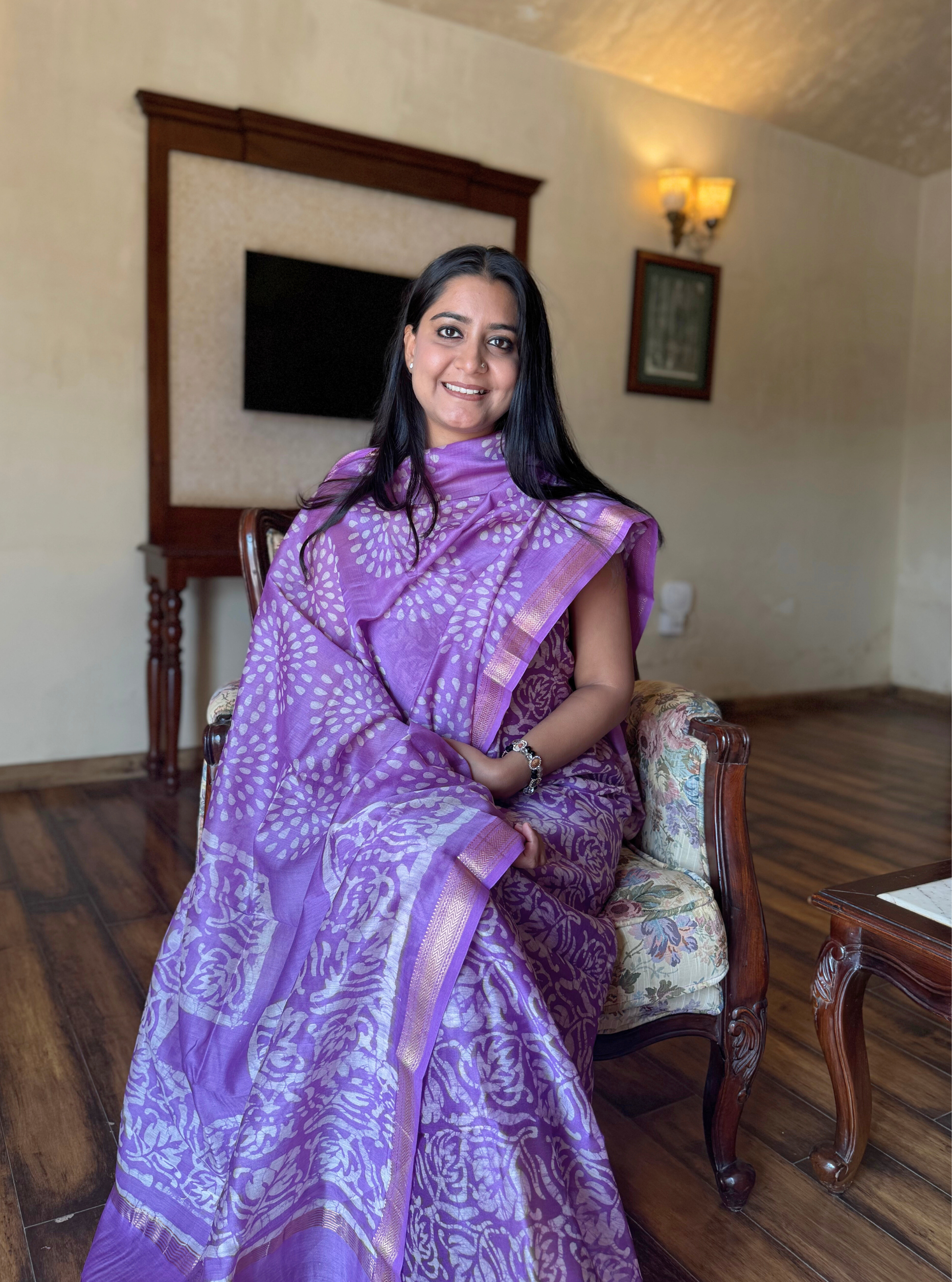 Royal Violet Maheshwari Silk Suit Set