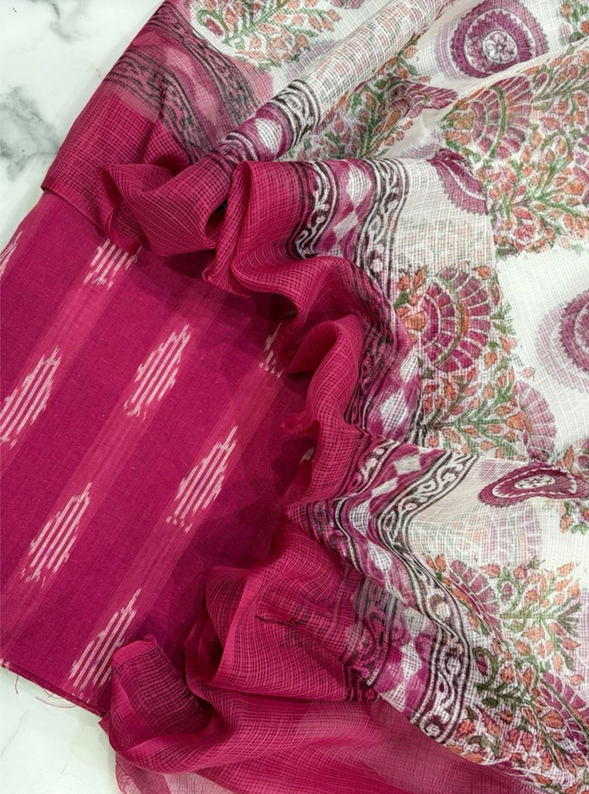 Rani Pink Ikkat Kurta with Kotadoriya Dupatta