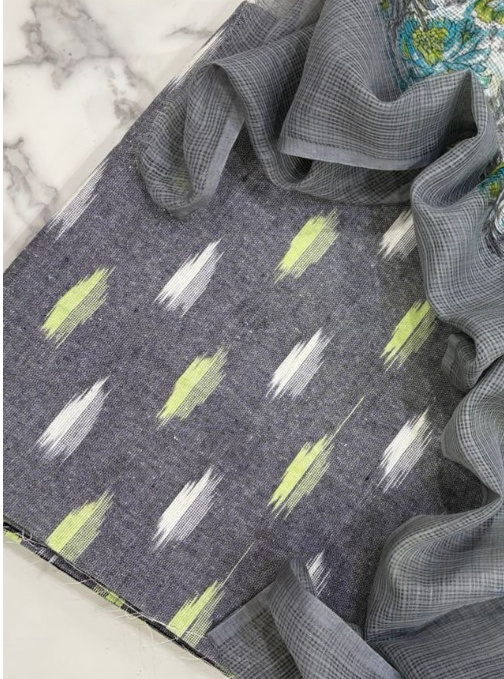 Grey Ikkat Kurta with Kotadoriya Dupatta
