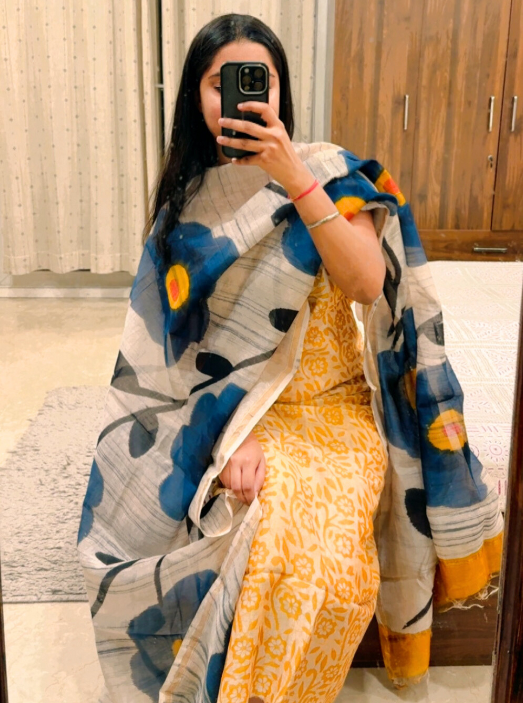 Golden Bloom Chanderi Silk Block Print Suit