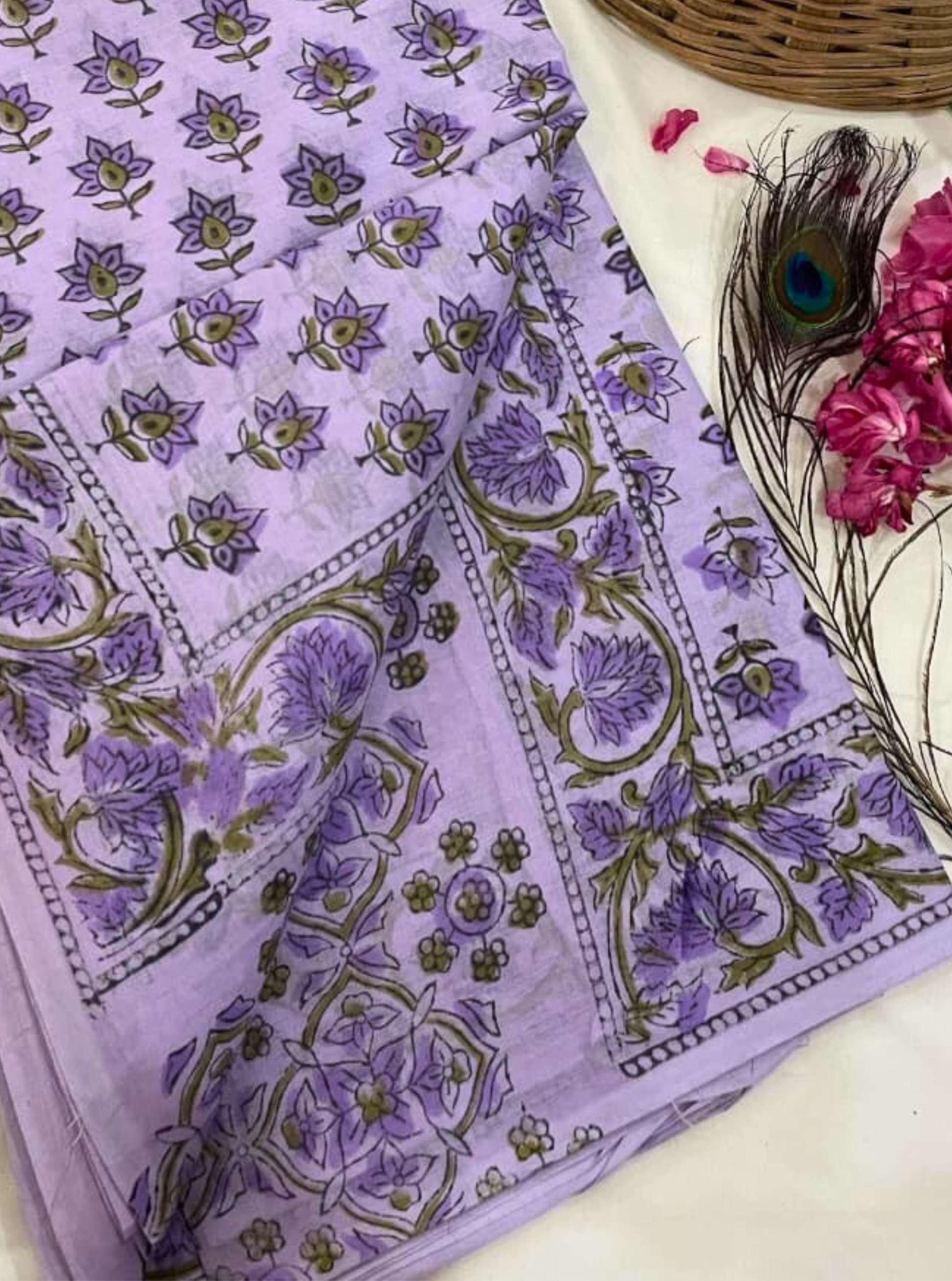 Lilac lush Mulmul Cotton Saree