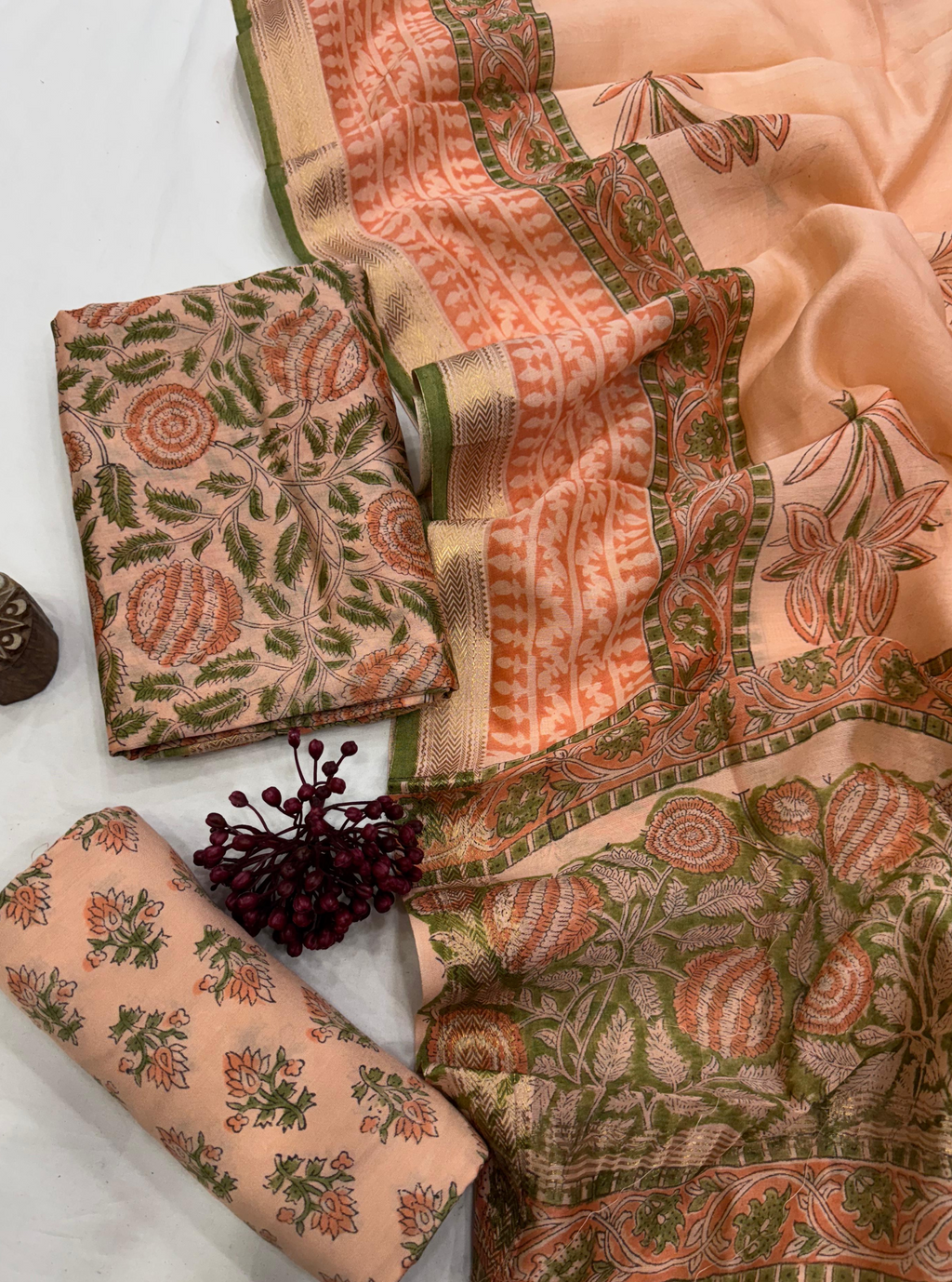 Peach Blossom Maheshwari Silk Suit Set