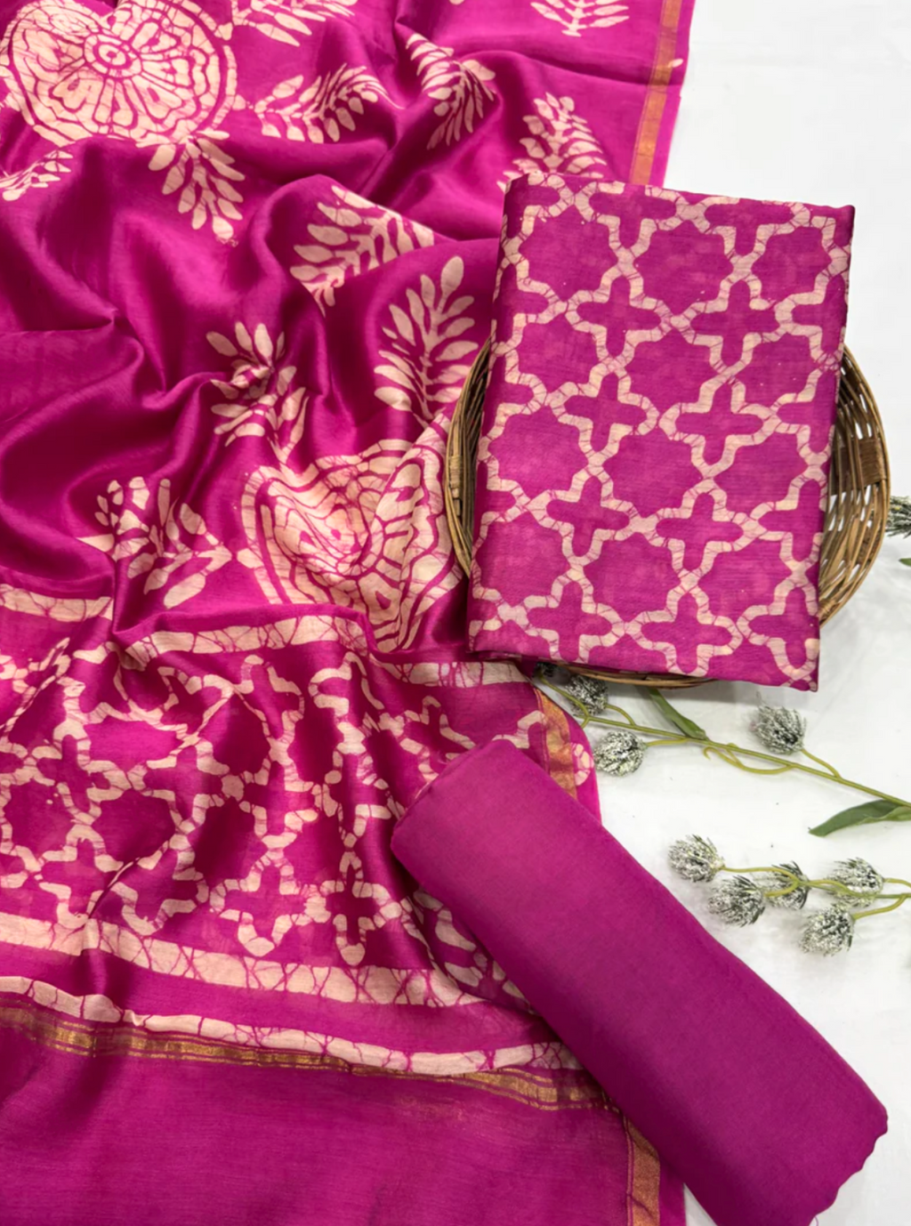 Magenta Glow Chanderi Silk Suit Set