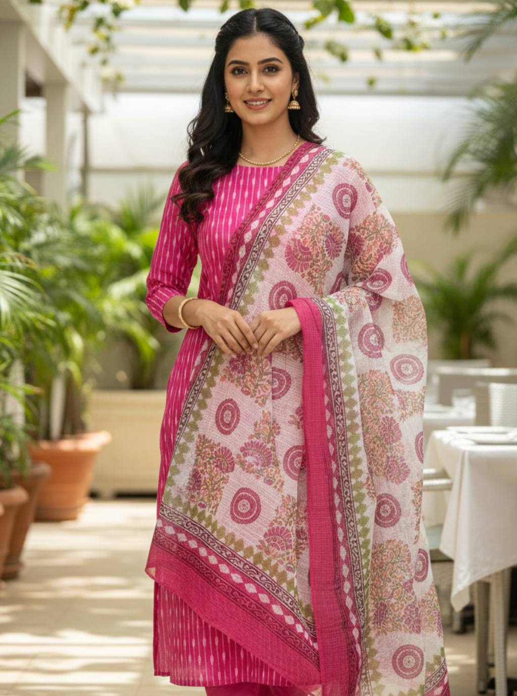 Rasiya Rose Ikkat Kurta with Kota Doriya Dupatta