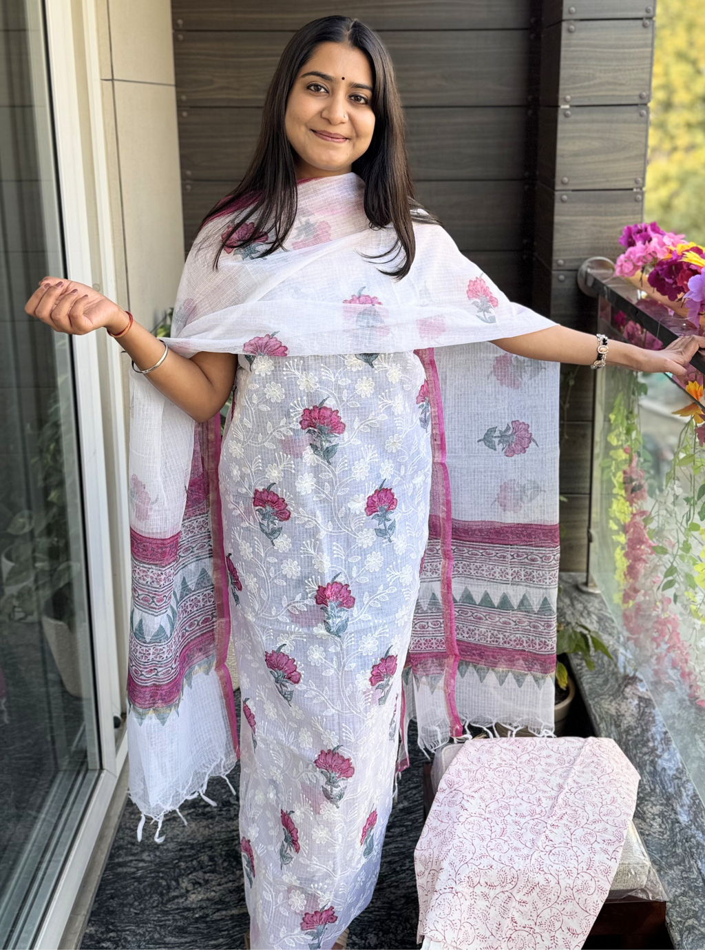 Ruby Hand Block Kota Doriya Suit Set