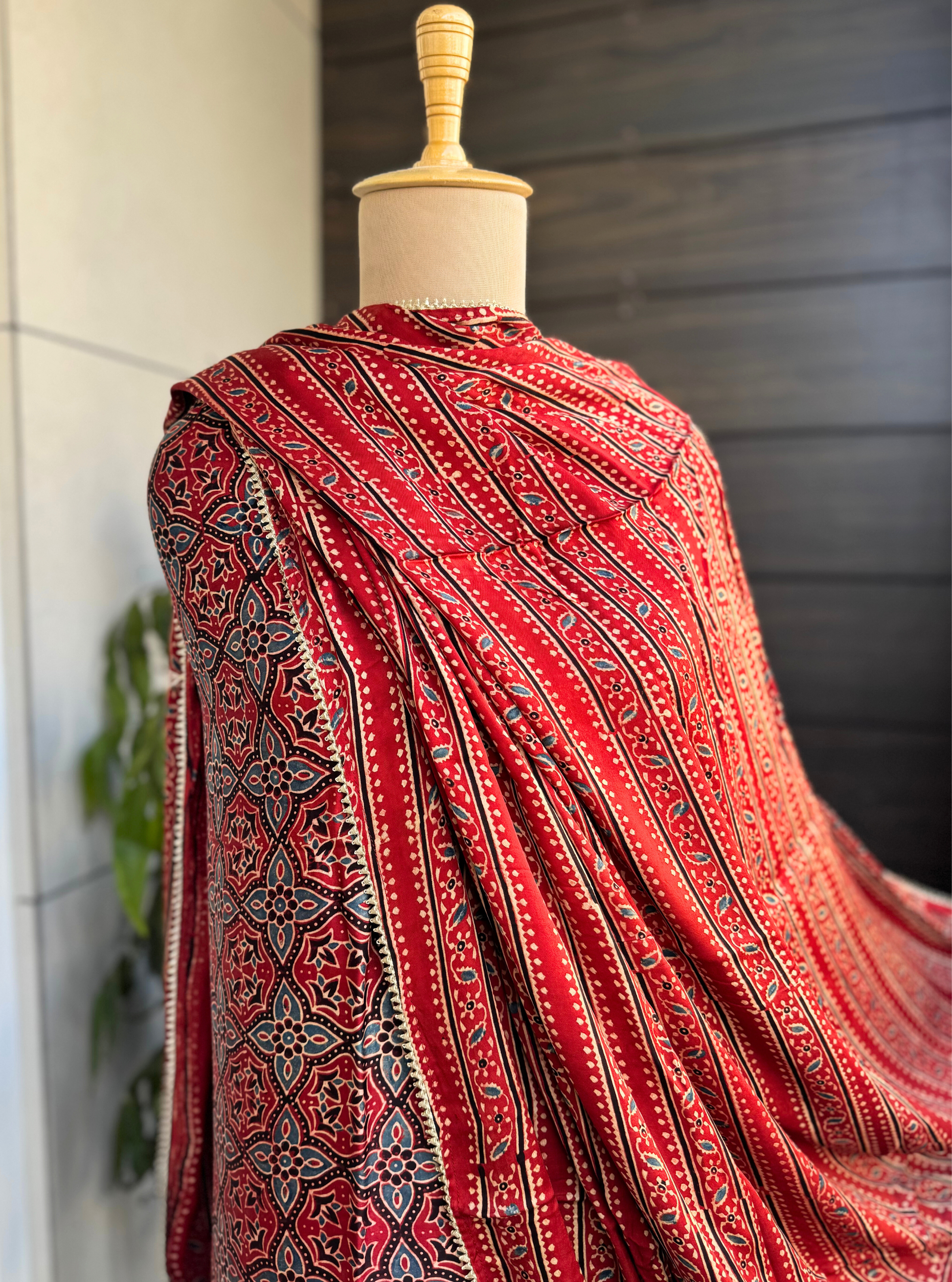 Crimson Charm Ajrakh Modal Silk 3-Piece Suit
