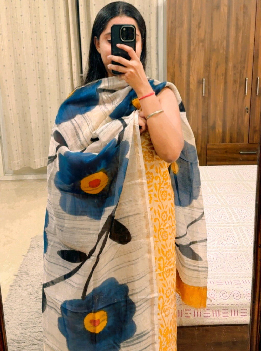 Golden Bloom Chanderi Silk Block Print Suit