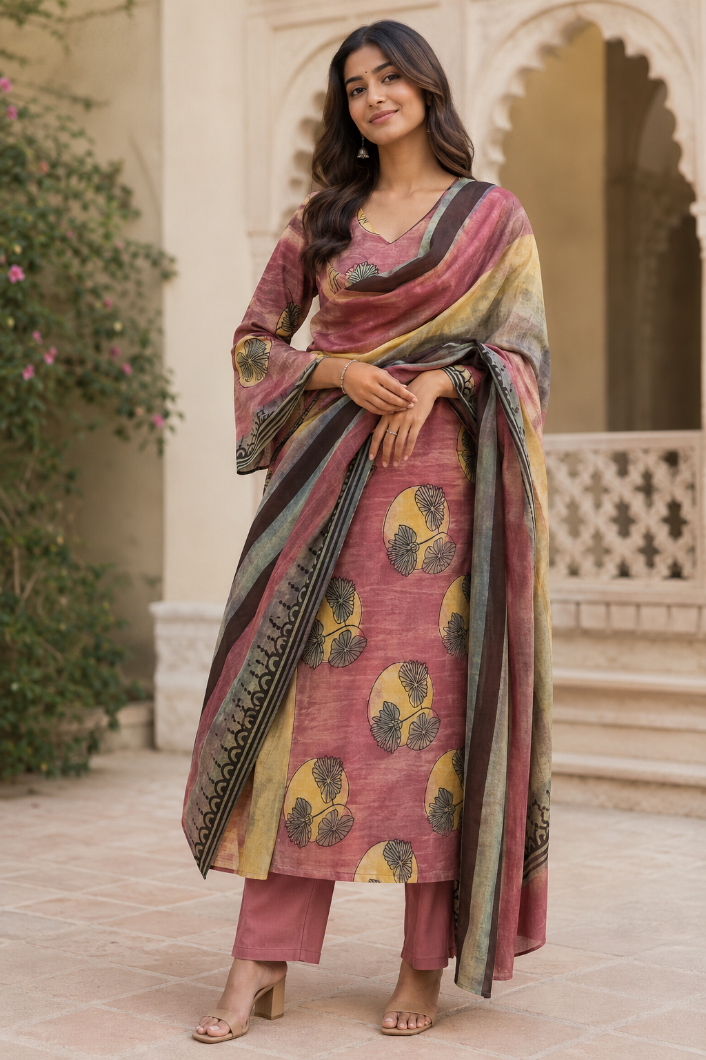 Gulnar Nashpal Ajrakh Modal 2-Piece Unstitched Suit Set