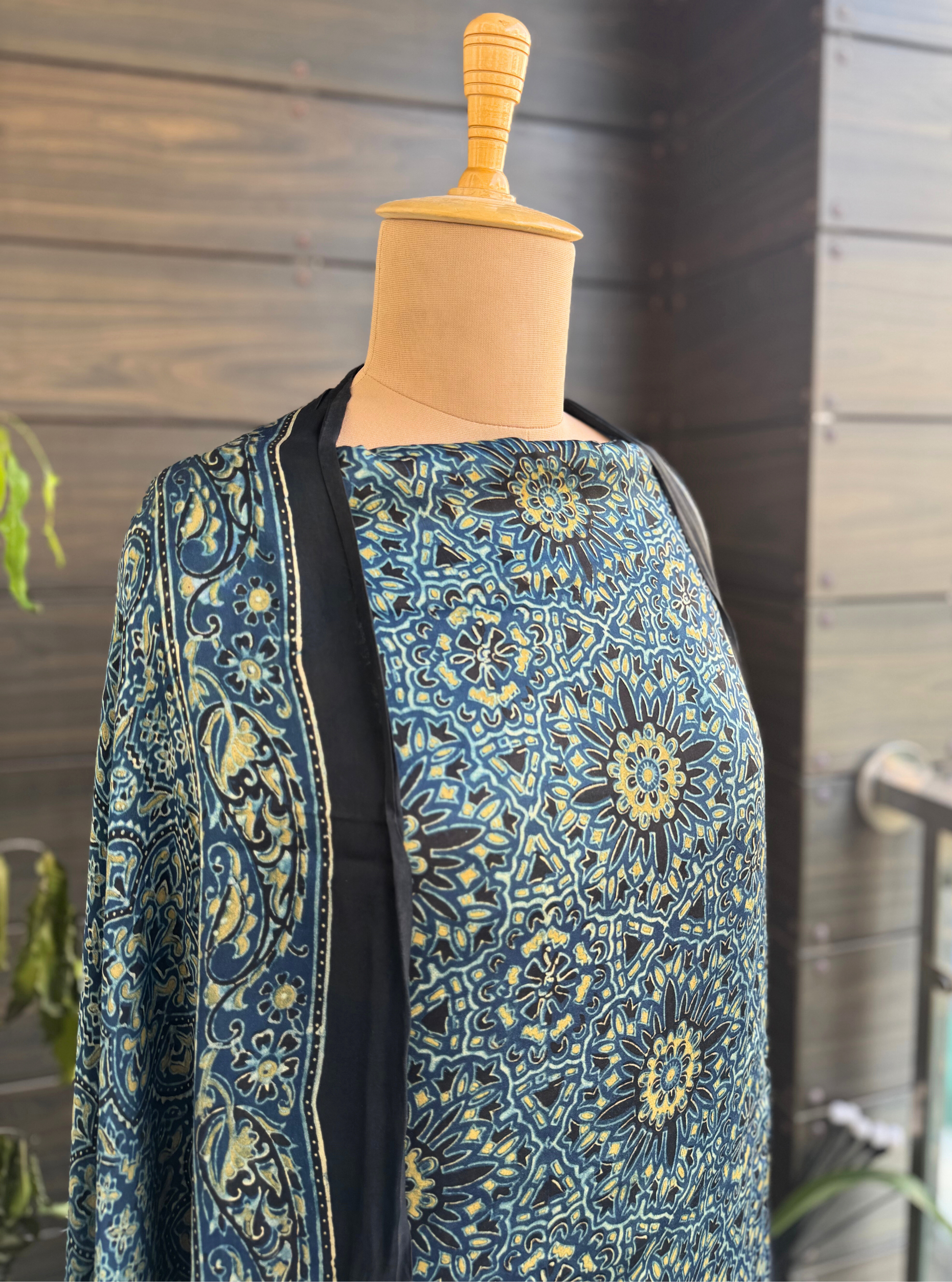Royal Blue Ajrakh Modal Silk 3-Piece Suit