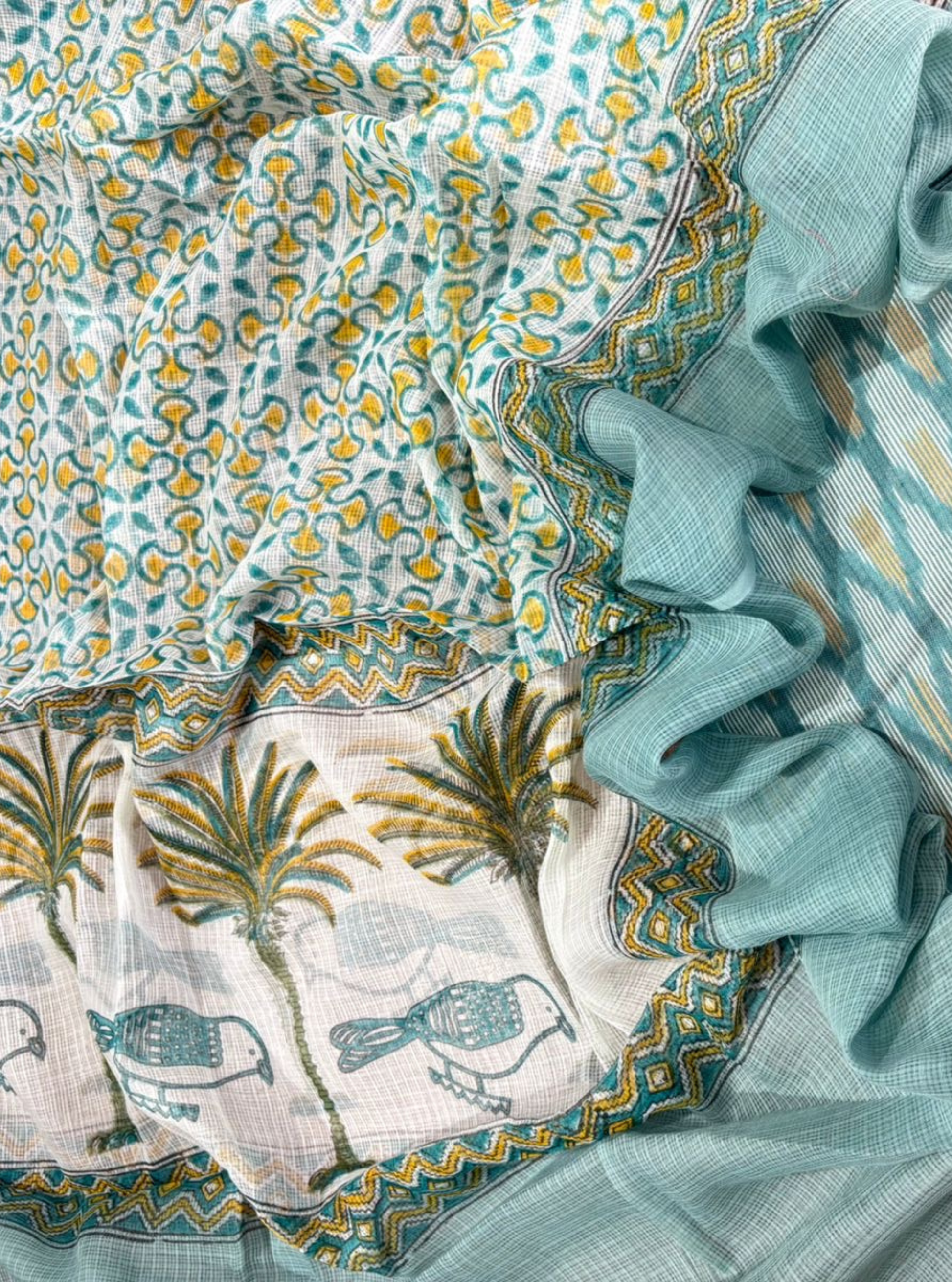 Aqua Ikat Cotton Kurta with Handblock Kota Doria Dupatta