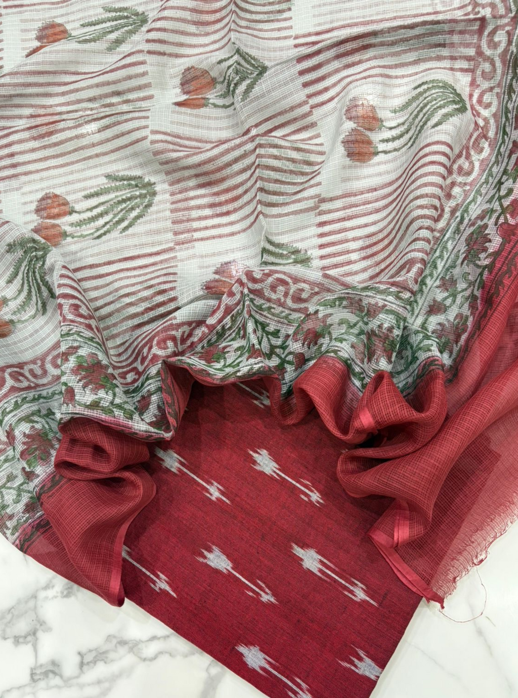 Magestic Maroon Ikkat Kurta with Kotadoriya dupatta