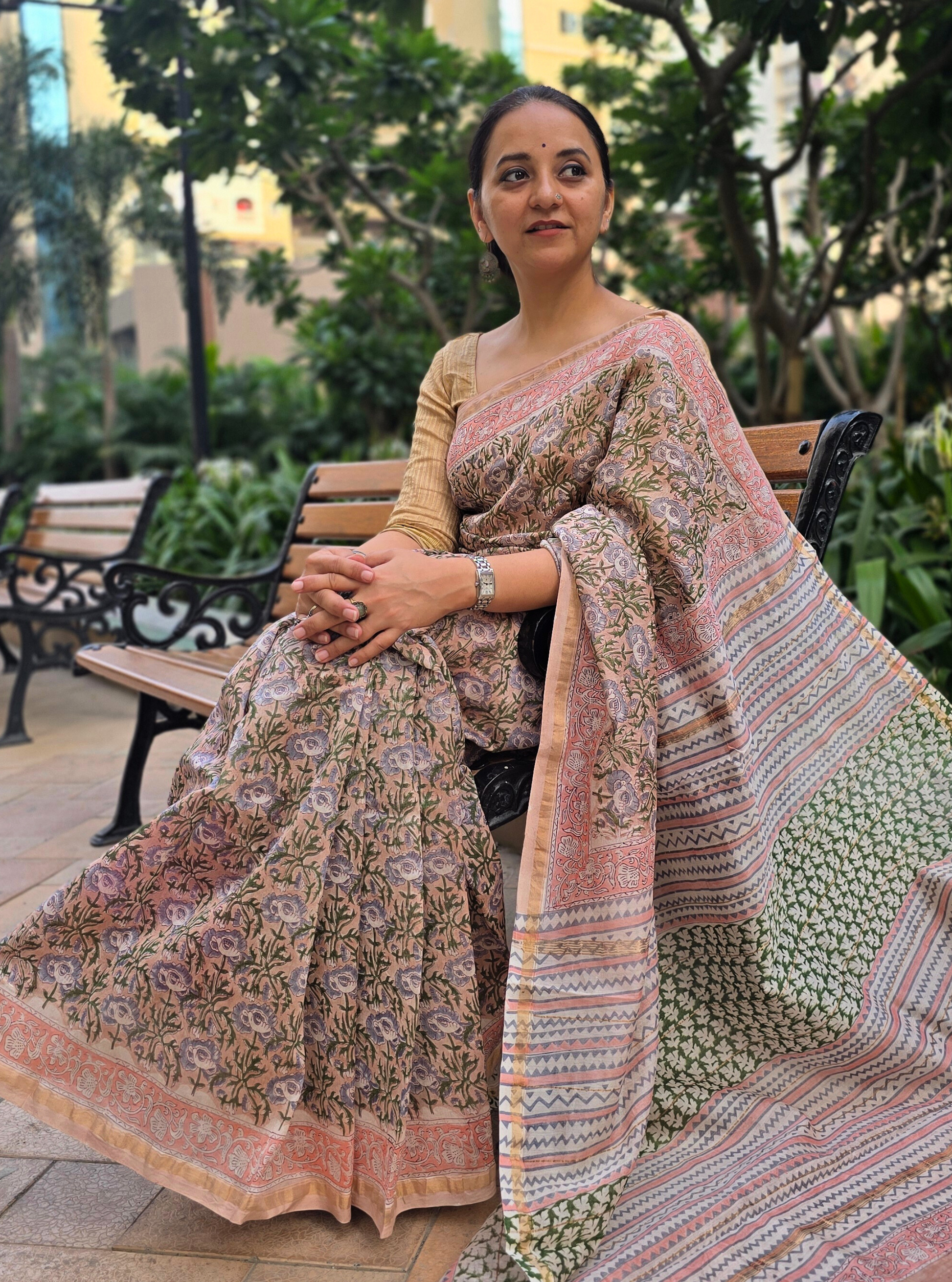 Bagh Chanderi Silk Blockprint Saree