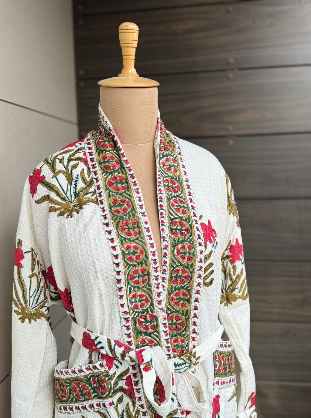 Vintage Rosevine Blockprint Comfort Robe