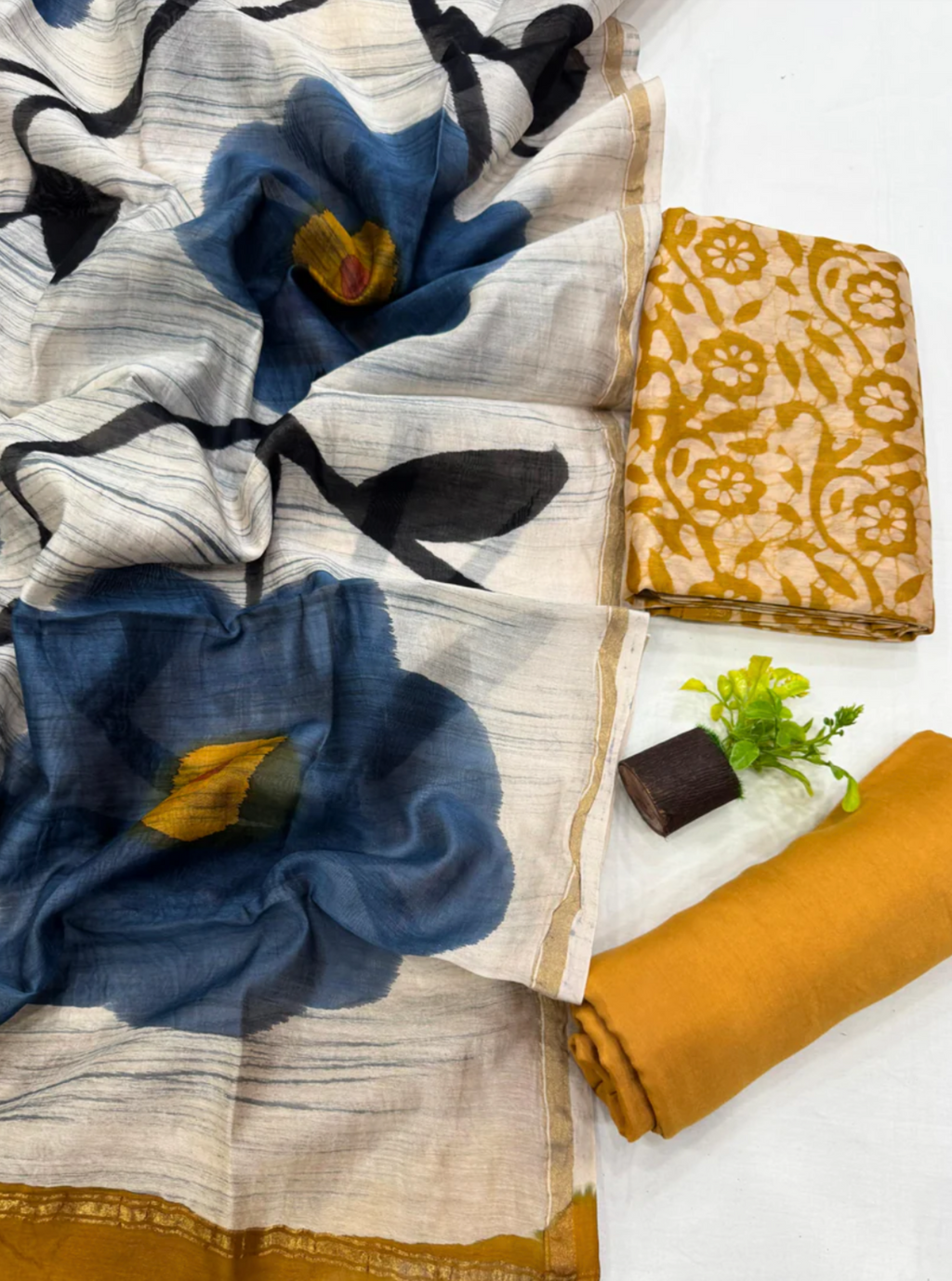 Golden Bloom Chanderi Silk Block Print Suit