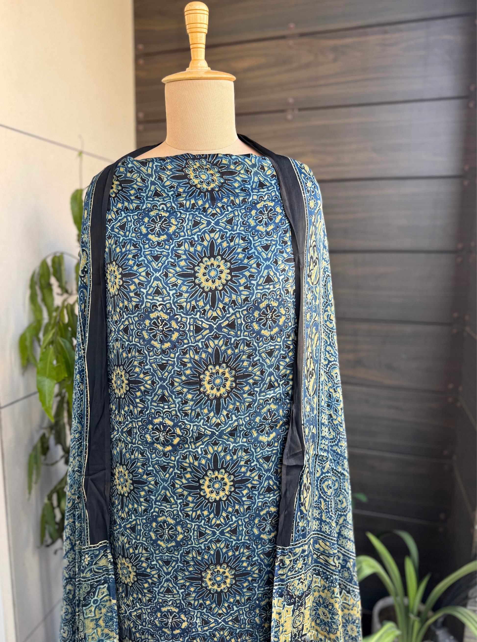 Royal Blue Ajrakh Modal Silk 3-Piece Suit