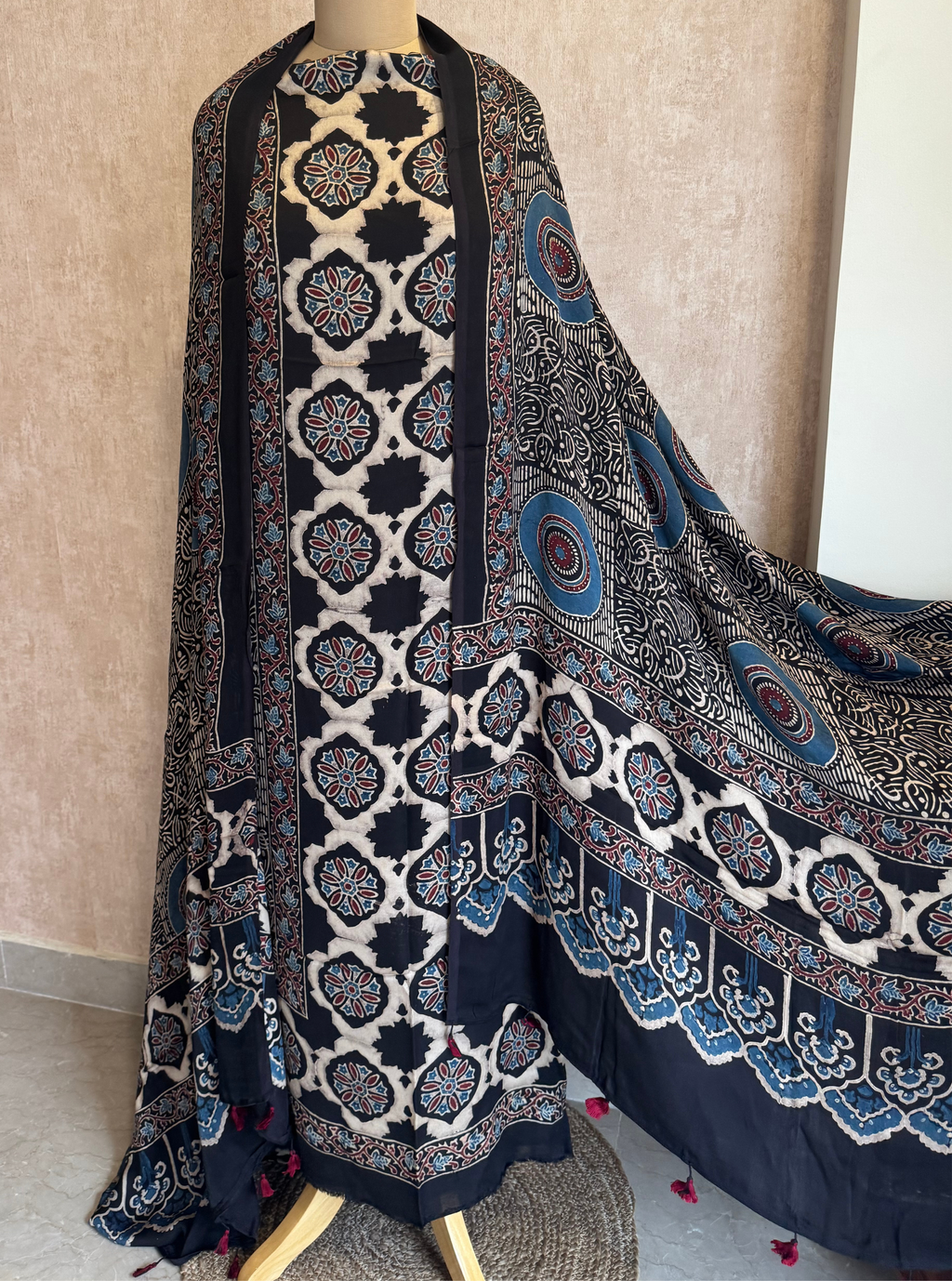 Noor Ajrakh Modal Silk Suit Set