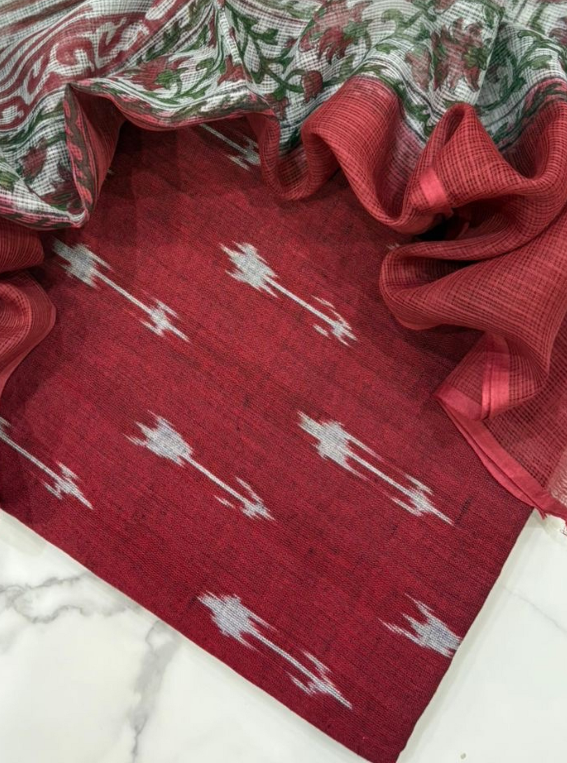 Magestic Maroon Ikkat Kurta with Kotadoriya dupatta