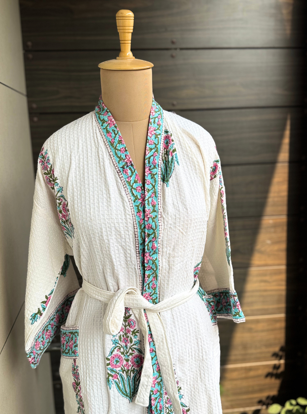 Floral Whisper Quilted Blockprint Bathrobe