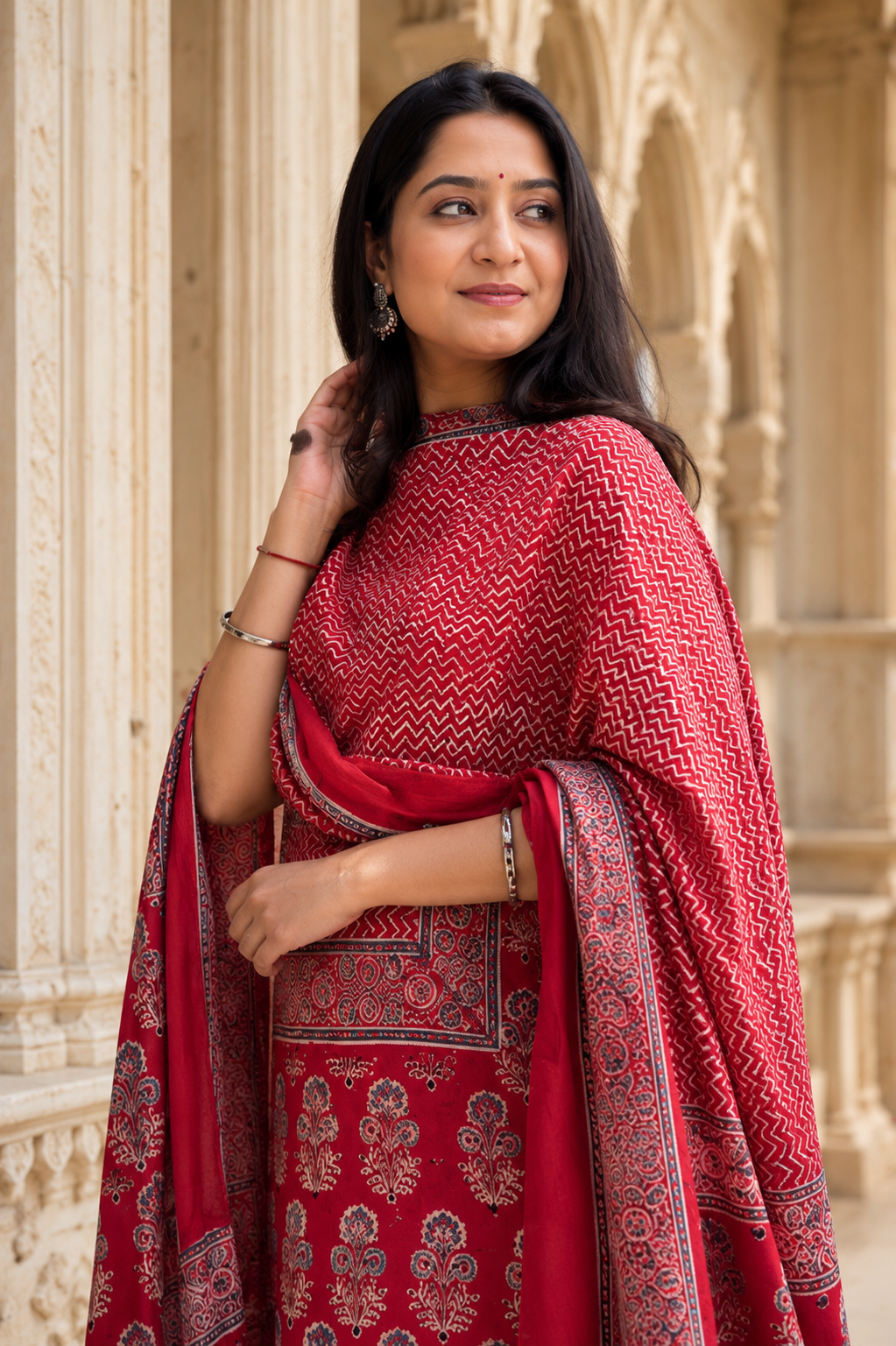 Zariah Red-Blue Ajrakh 2 piece set