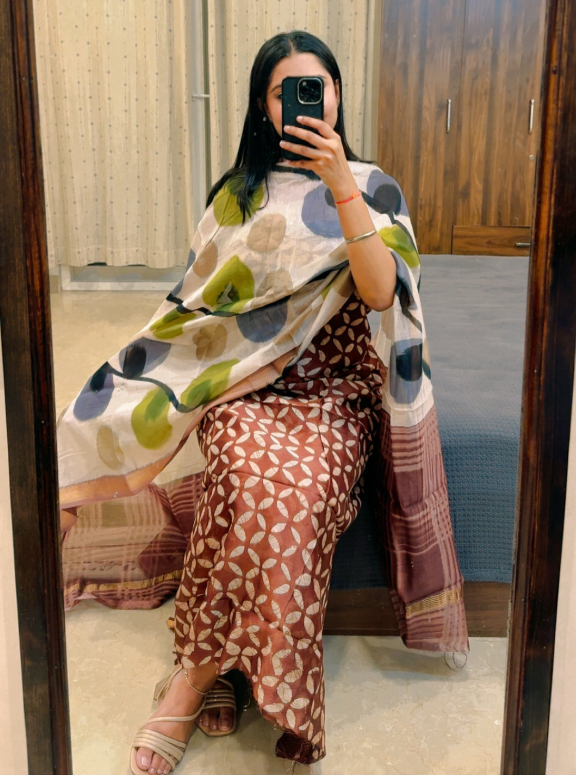 Coffee Bloom Maheshwari Handblock Suit Set