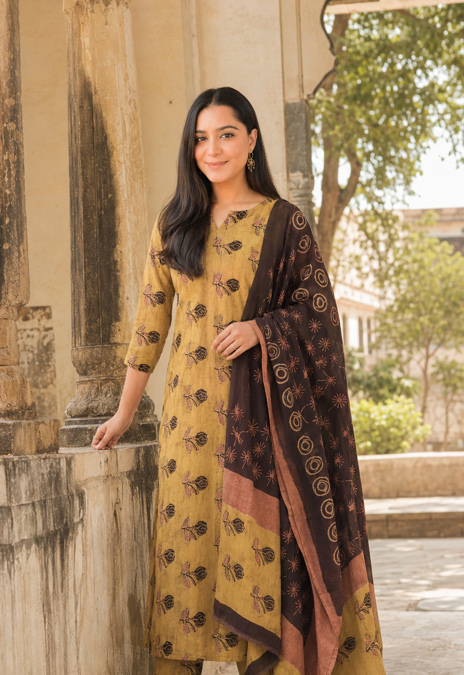 Anarika Nashpal Ajrakh Modal 2-Piece Unstitched Suit Set