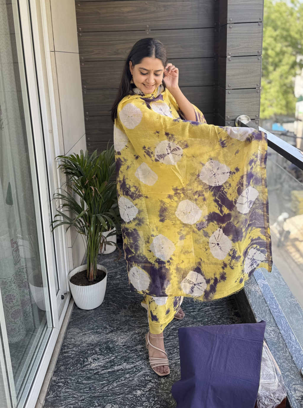 Sunshine Yellow Shibori Tie-Dye Chanderi Suit Set