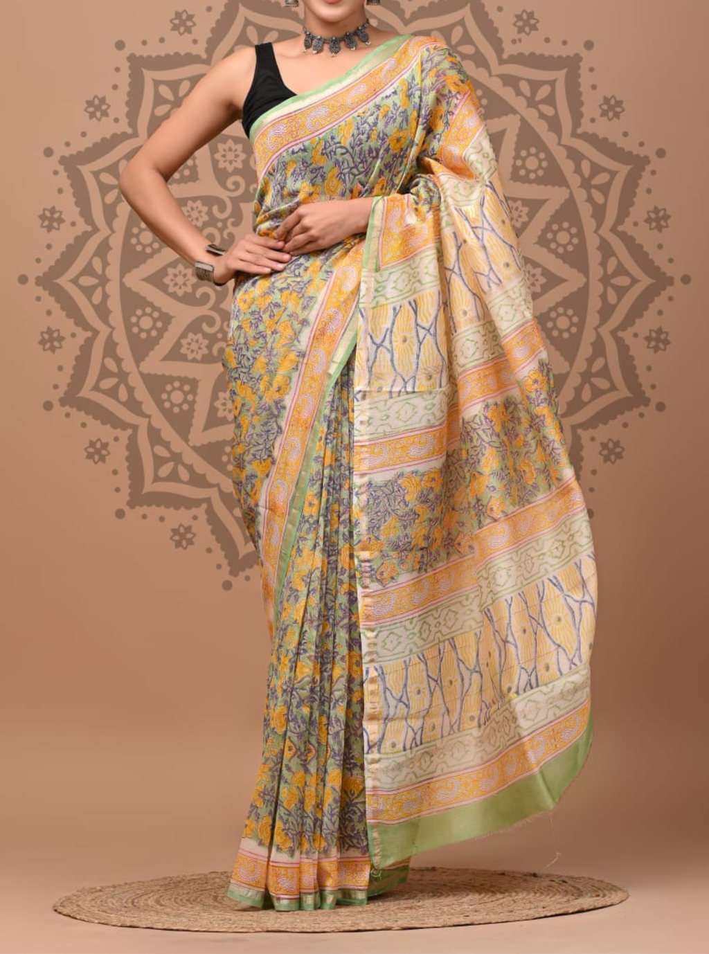 Bagh Chanderi handblock saree