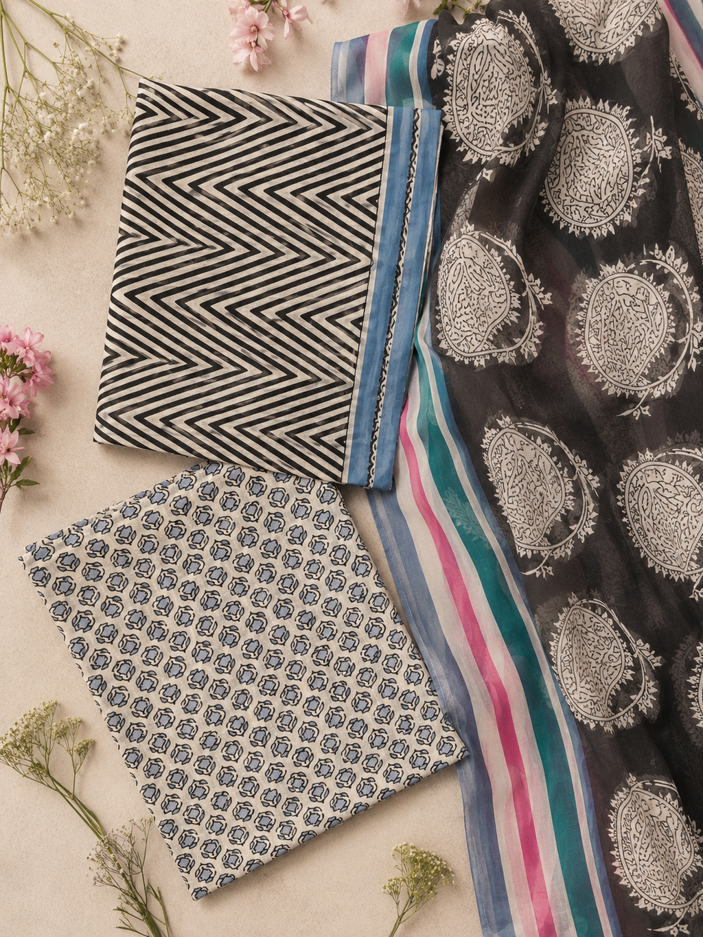 Aafreen Mul Cotton Unstitched Suit Set
