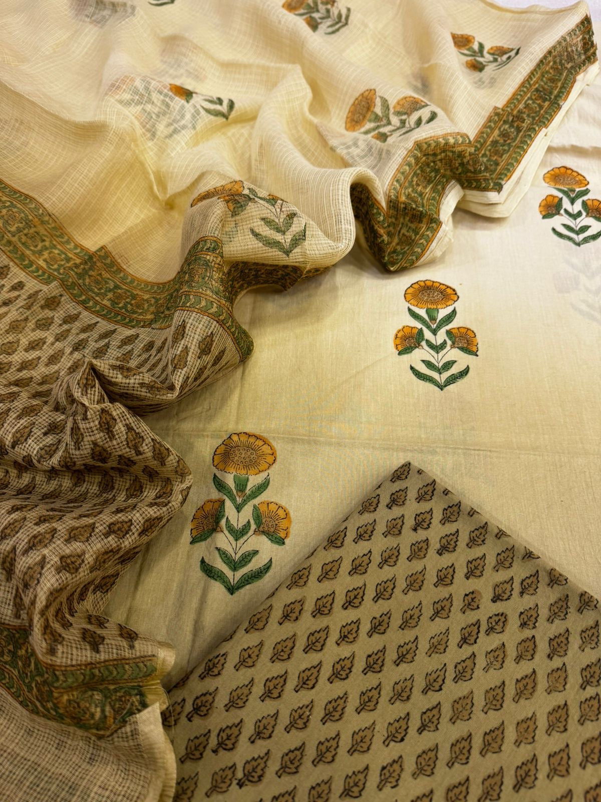 Marigold Hand Block ombre cotton mul suit set