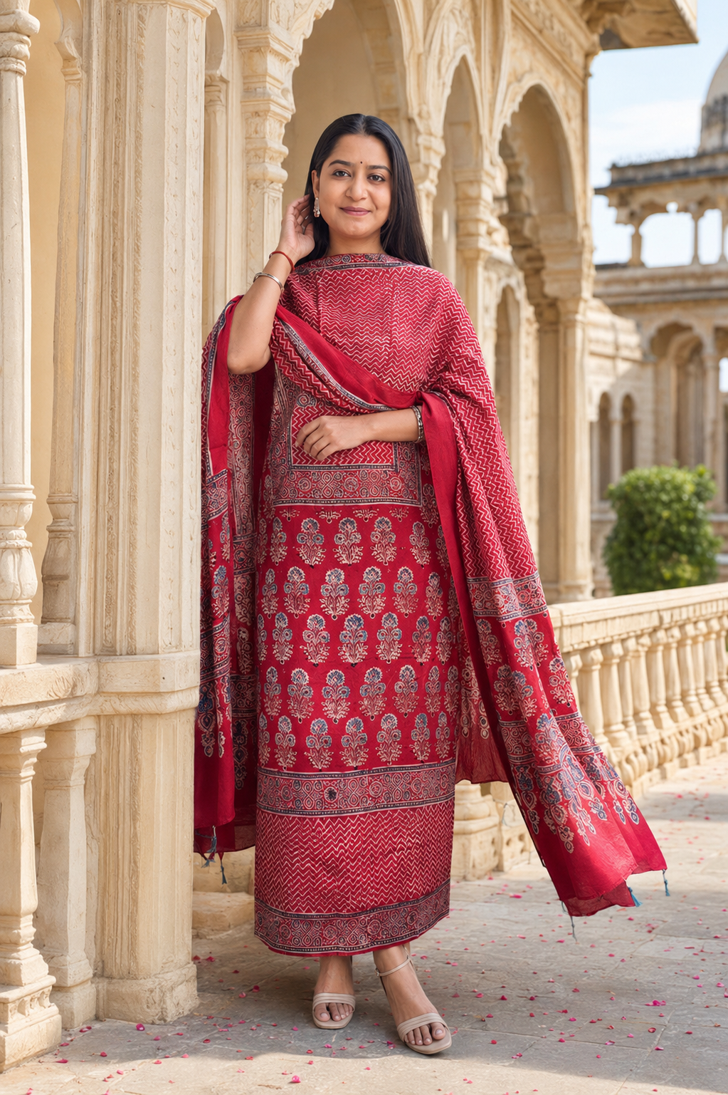 Zariah Red-Blue Ajrakh 2 piece set