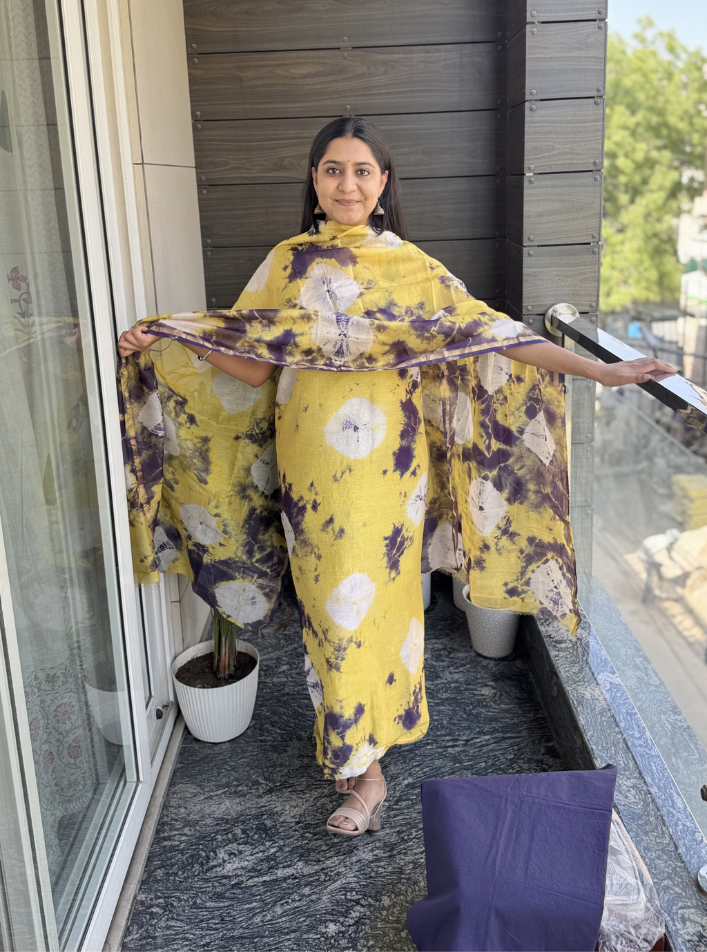 Sunshine Yellow Shibori Tie-Dye Chanderi Suit Set
