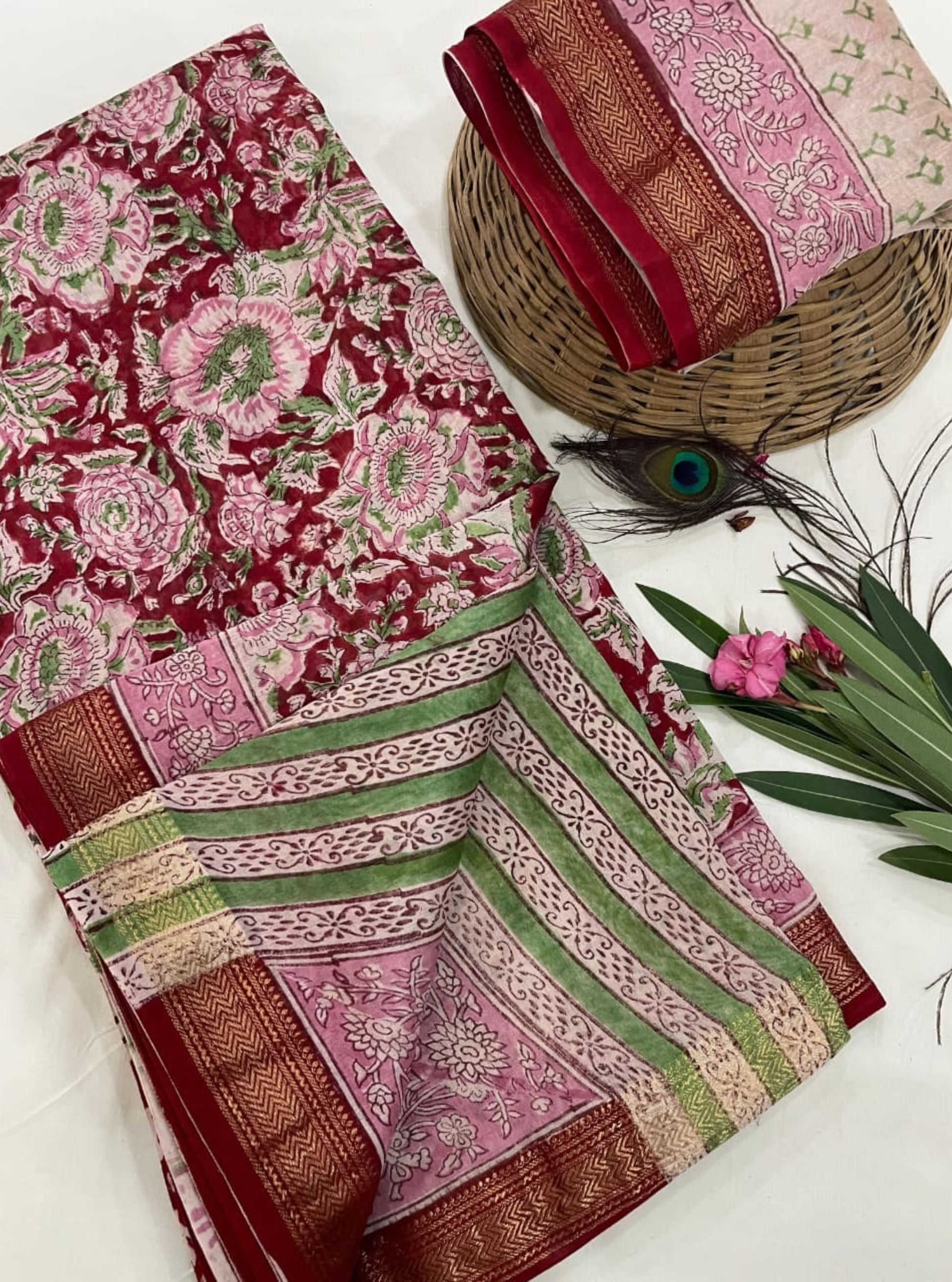 Rang-Bagh Maheshwari Handblock Silk Saree