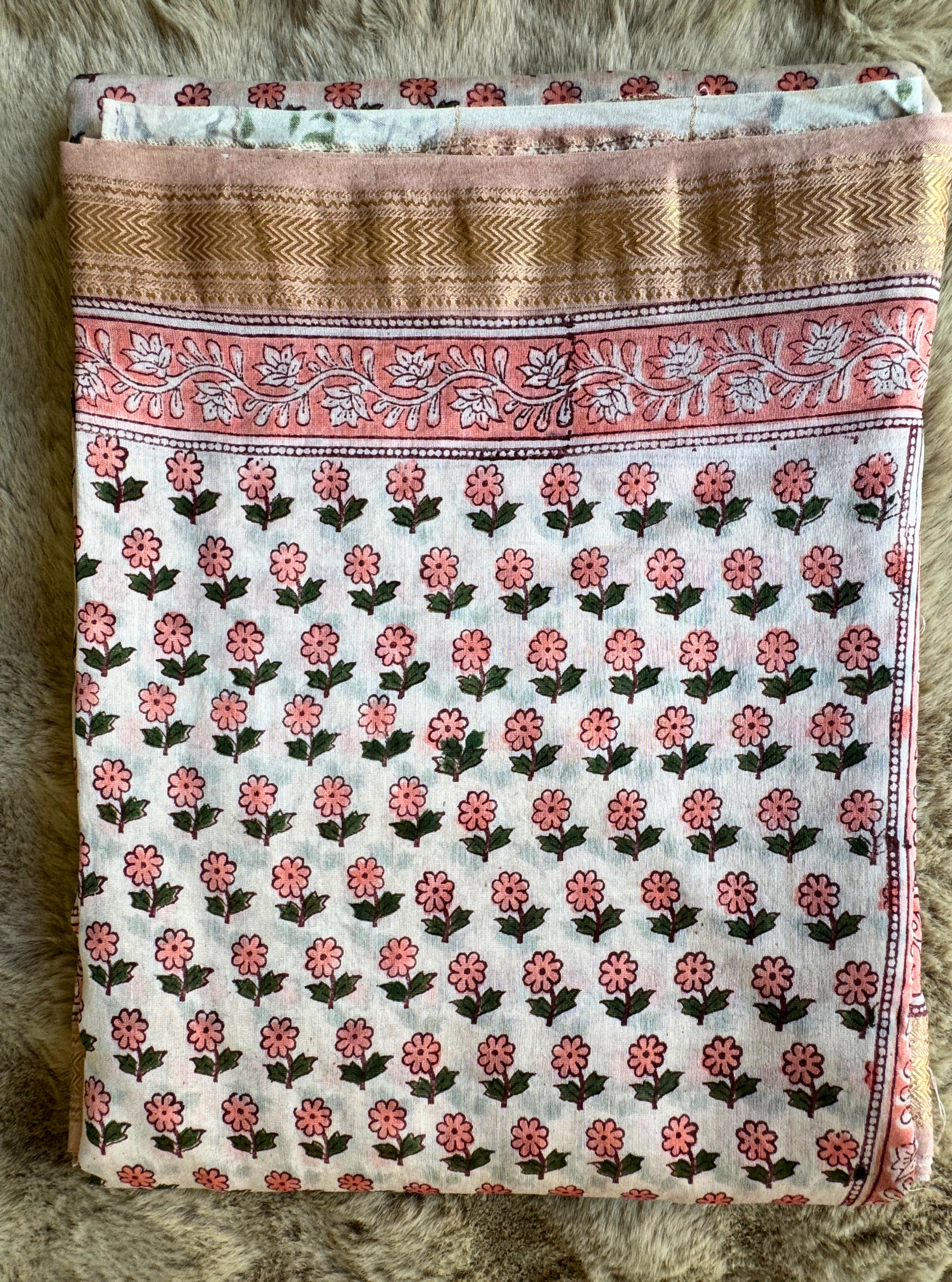 Peach Garden Chanderi Silk Blockprint Saree