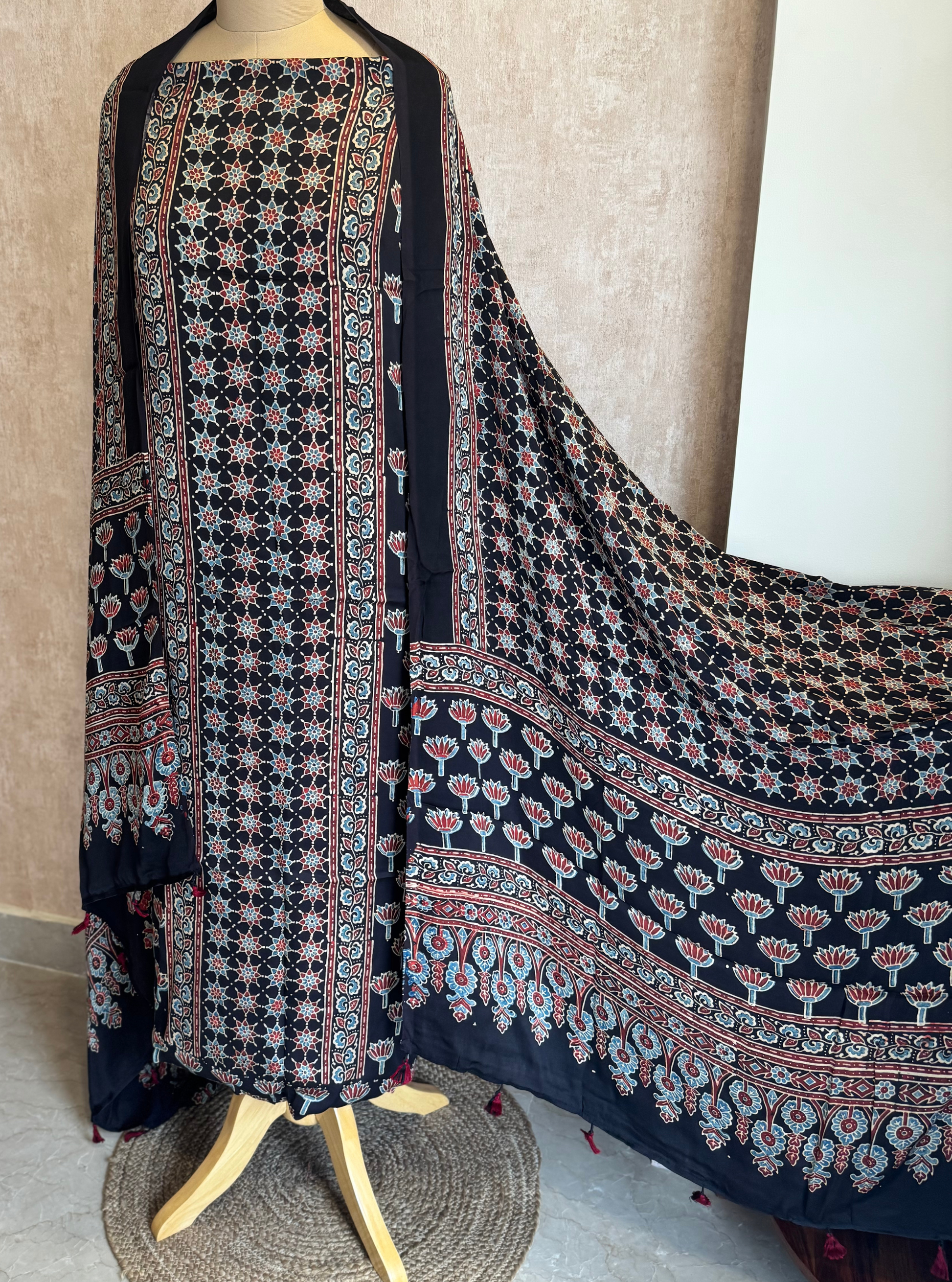 Gulzar Ajrakh Modal Silk Suit Set