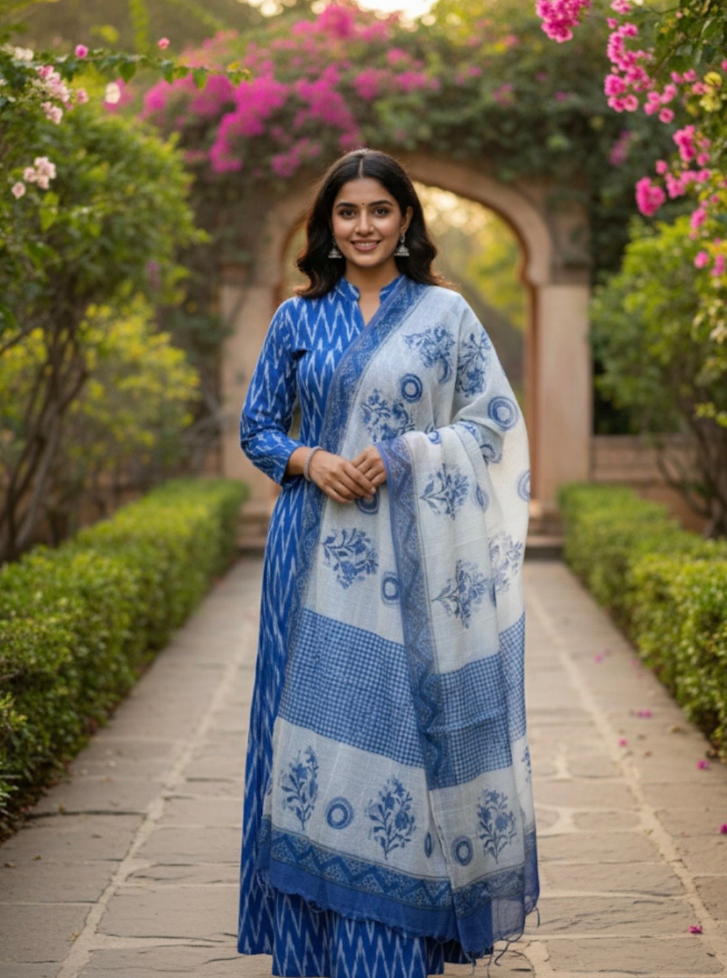 Ocean Blue Ikkat Kurta with Kotadoriya Dupatta