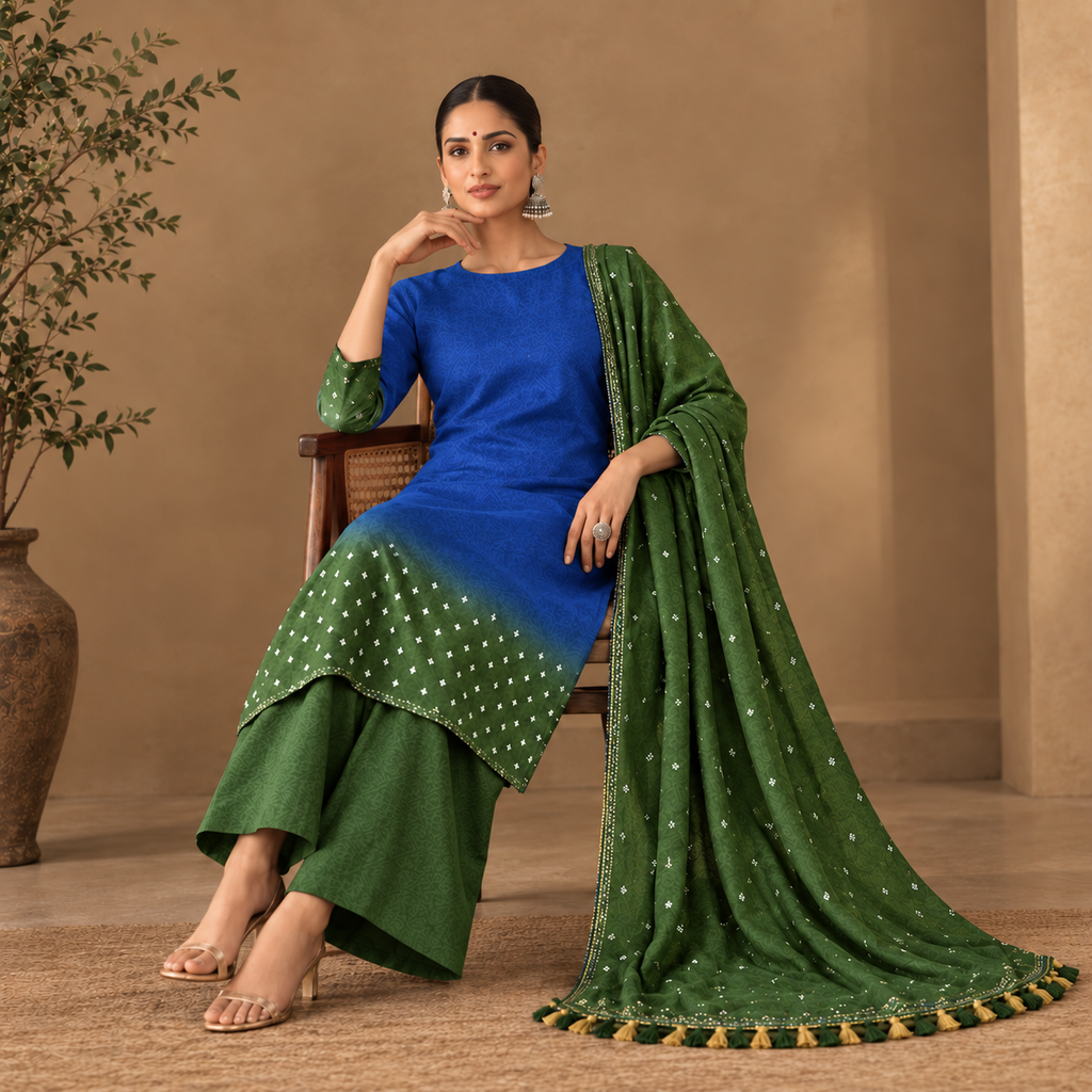 Neel Bagh Ombre Bandhani 3-Piece Unstitched Suit Set