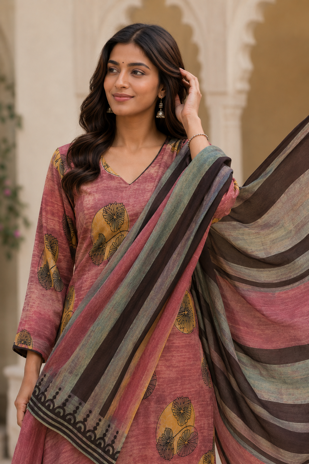 Gulnar Nashpal Ajrakh Modal 2-Piece Unstitched Suit Set