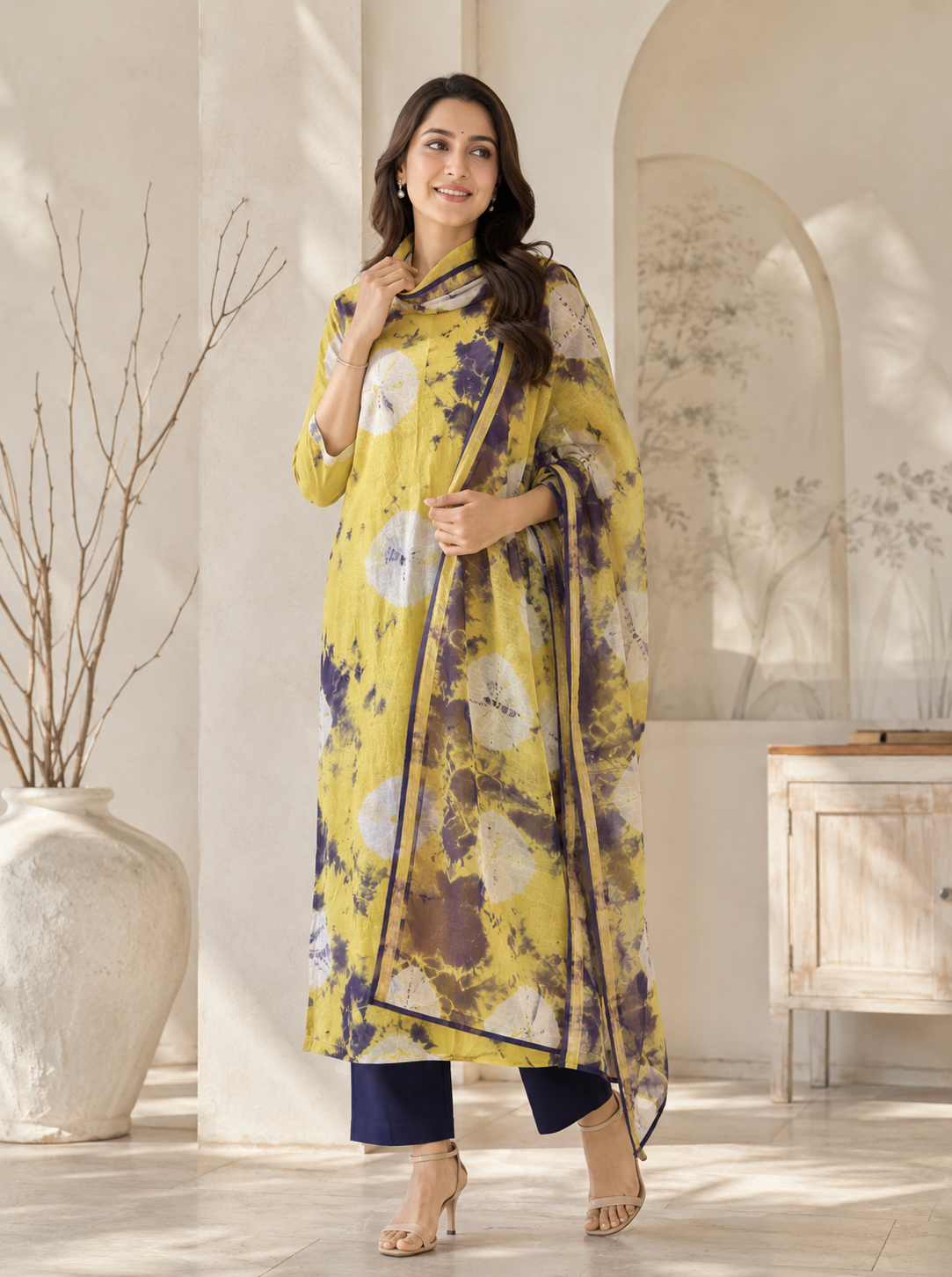 Sunshine Yellow Shibori Tie-Dye Chanderi Suit Set