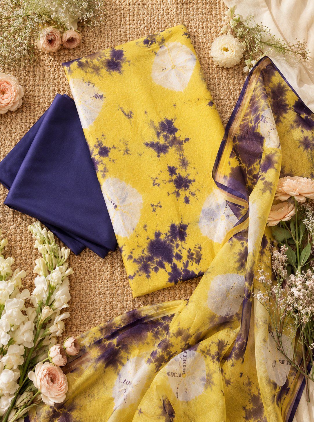 Sunshine Yellow Shibori Tie-Dye Chanderi Suit Set