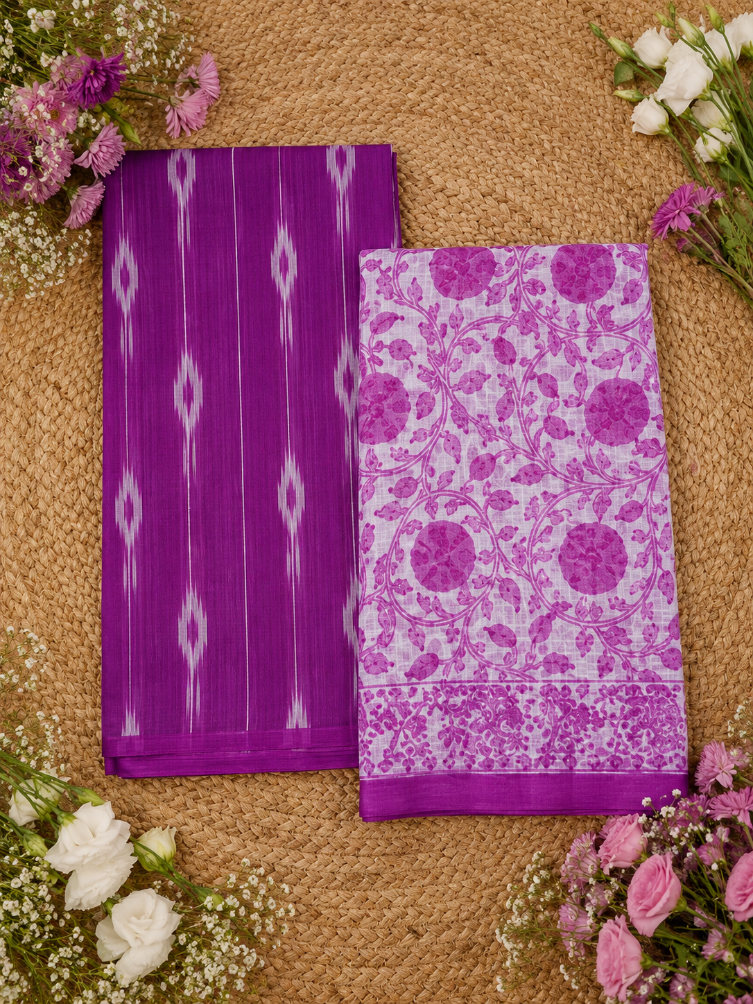 Lavender Ikat Cotton Kurta with Printed Kota Doria Dupatta