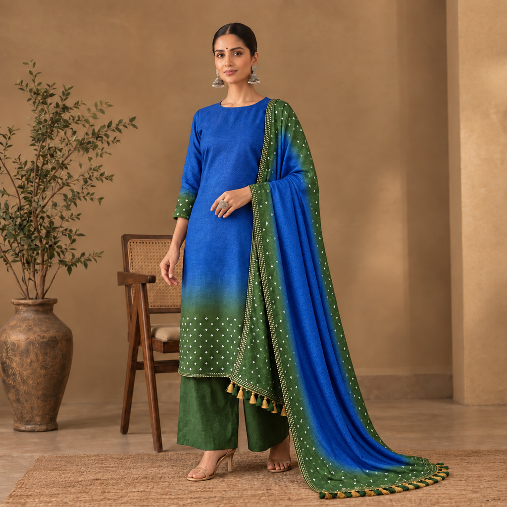 Neel Bagh Ombre Bandhani 3-Piece Unstitched Suit Set