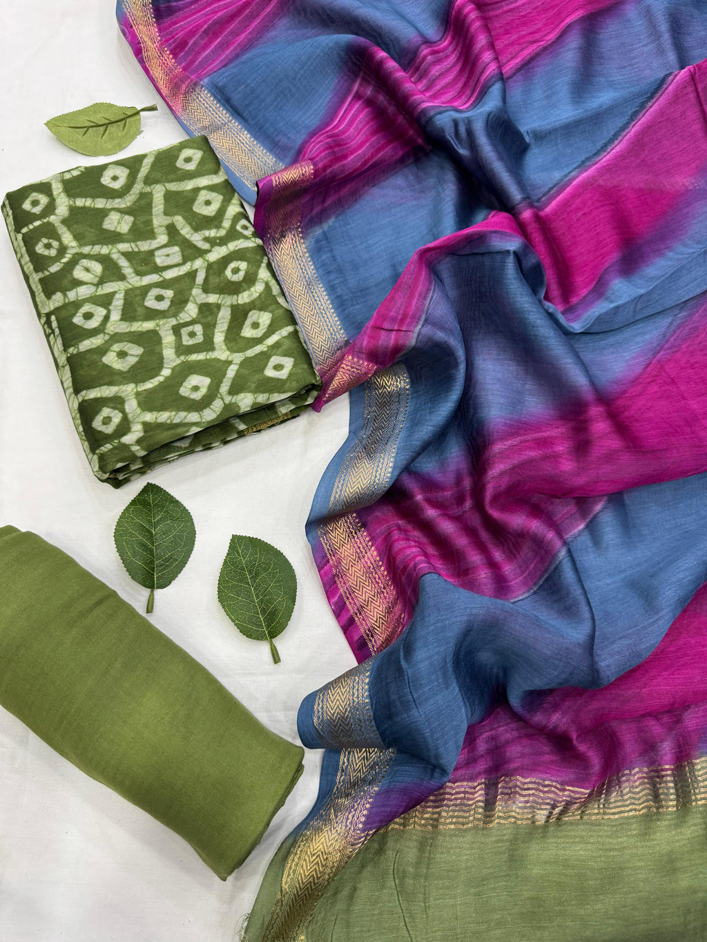 Emerald Green Maheshwari Silk Block Print Suit
