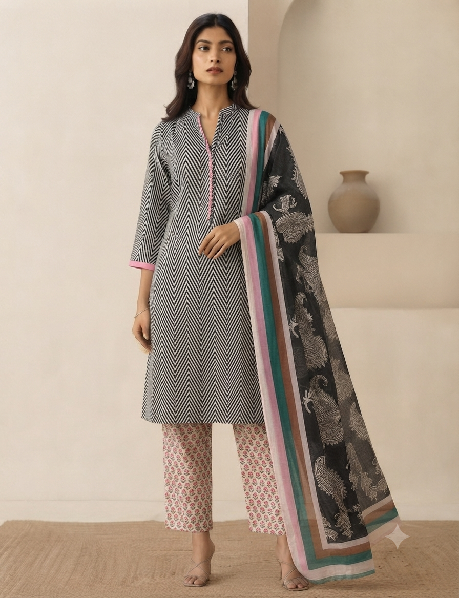 Aafreen Mul Cotton Unstitched Suit Set