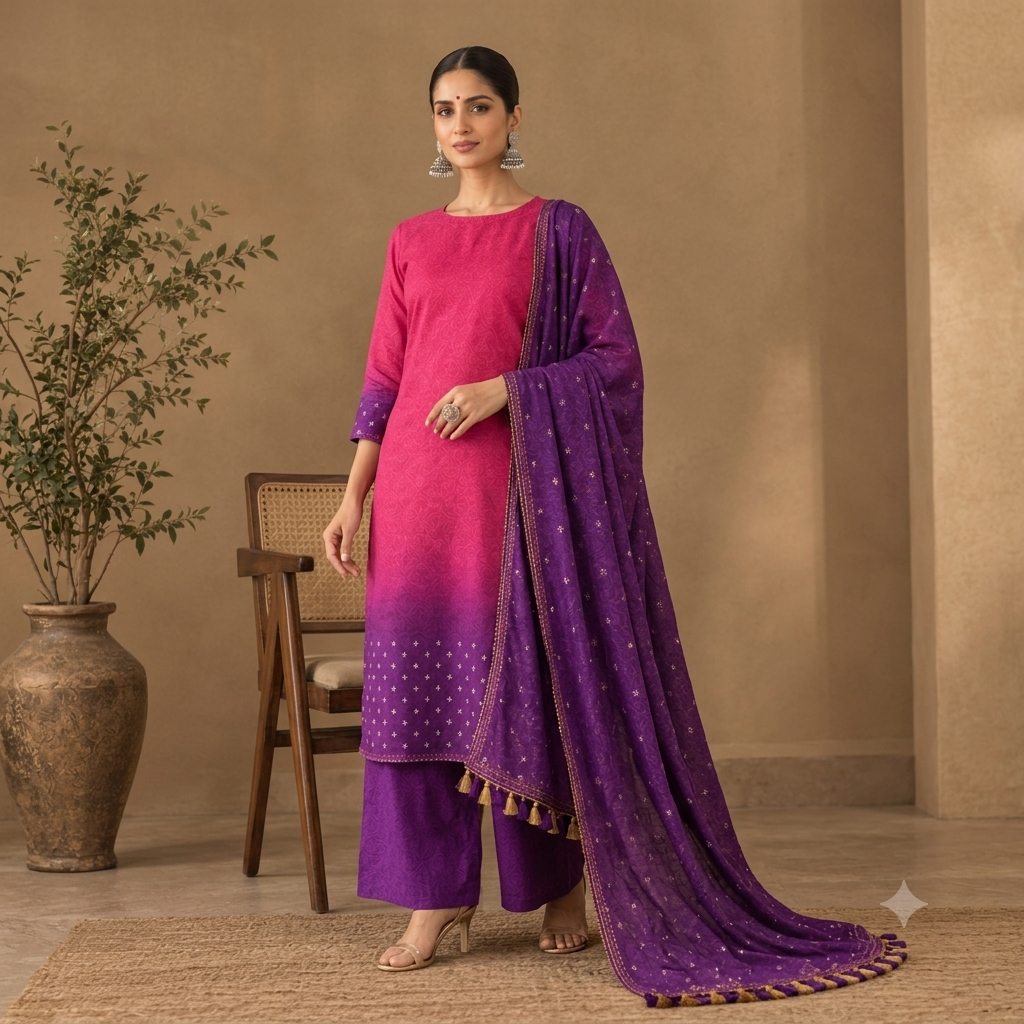 Gulnar Ombre Bandhani 3-Piece Unstitched Suit Set