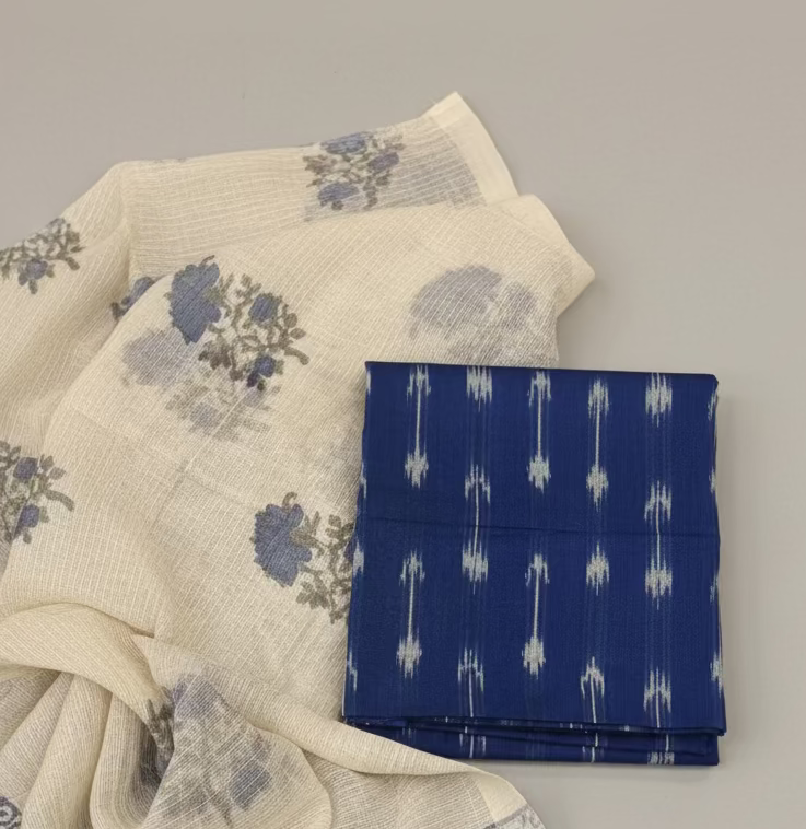 Neel Ikat Cotton Kurta with Printed Kota Doria Dupatta