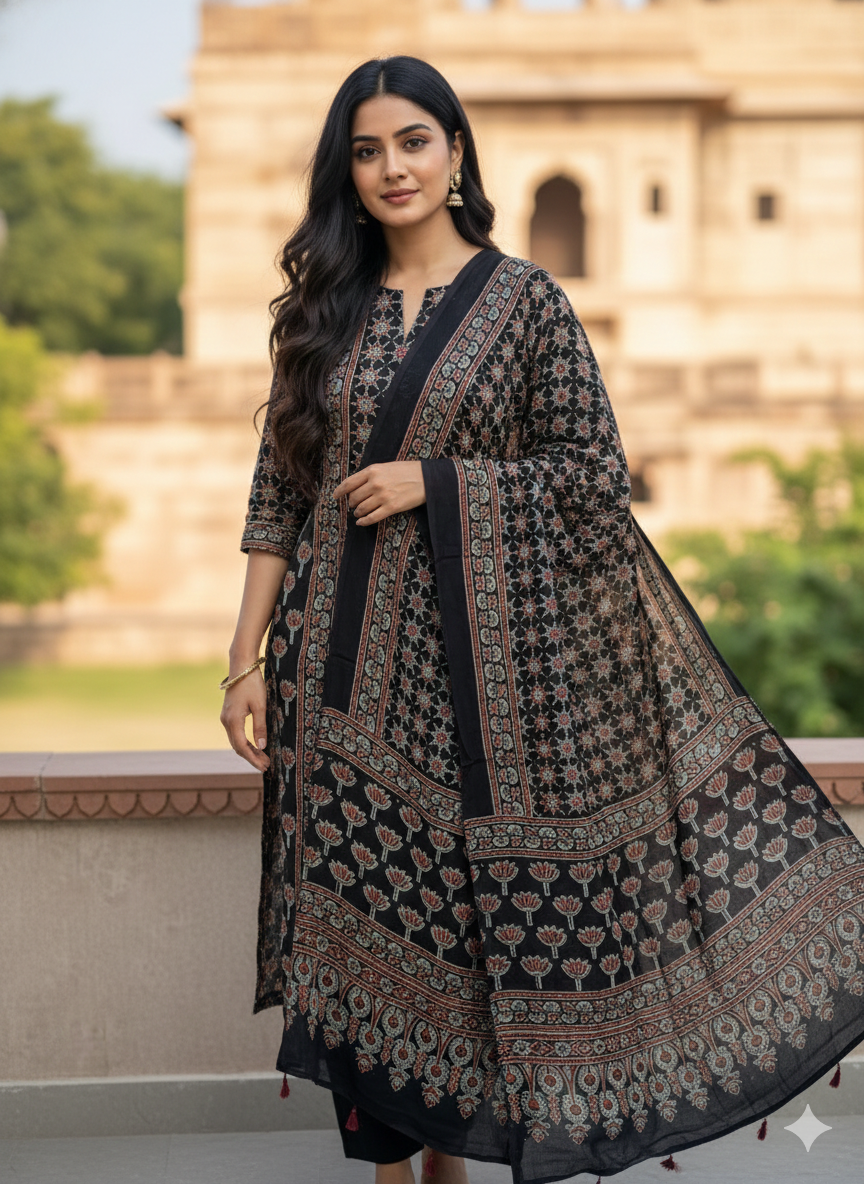 Gulzar Ajrakh Modal Silk Suit Set
