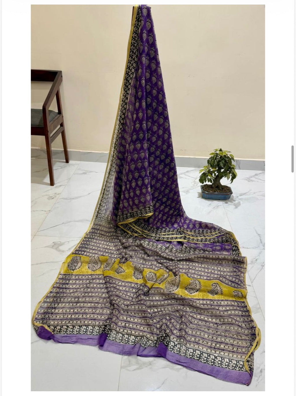 Purple Chiffon Handblock Saree